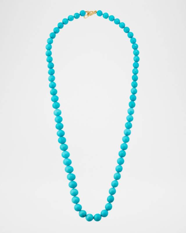 18K Yellow Gold Sleeping Beauty Turquoise Necklace, 36"L